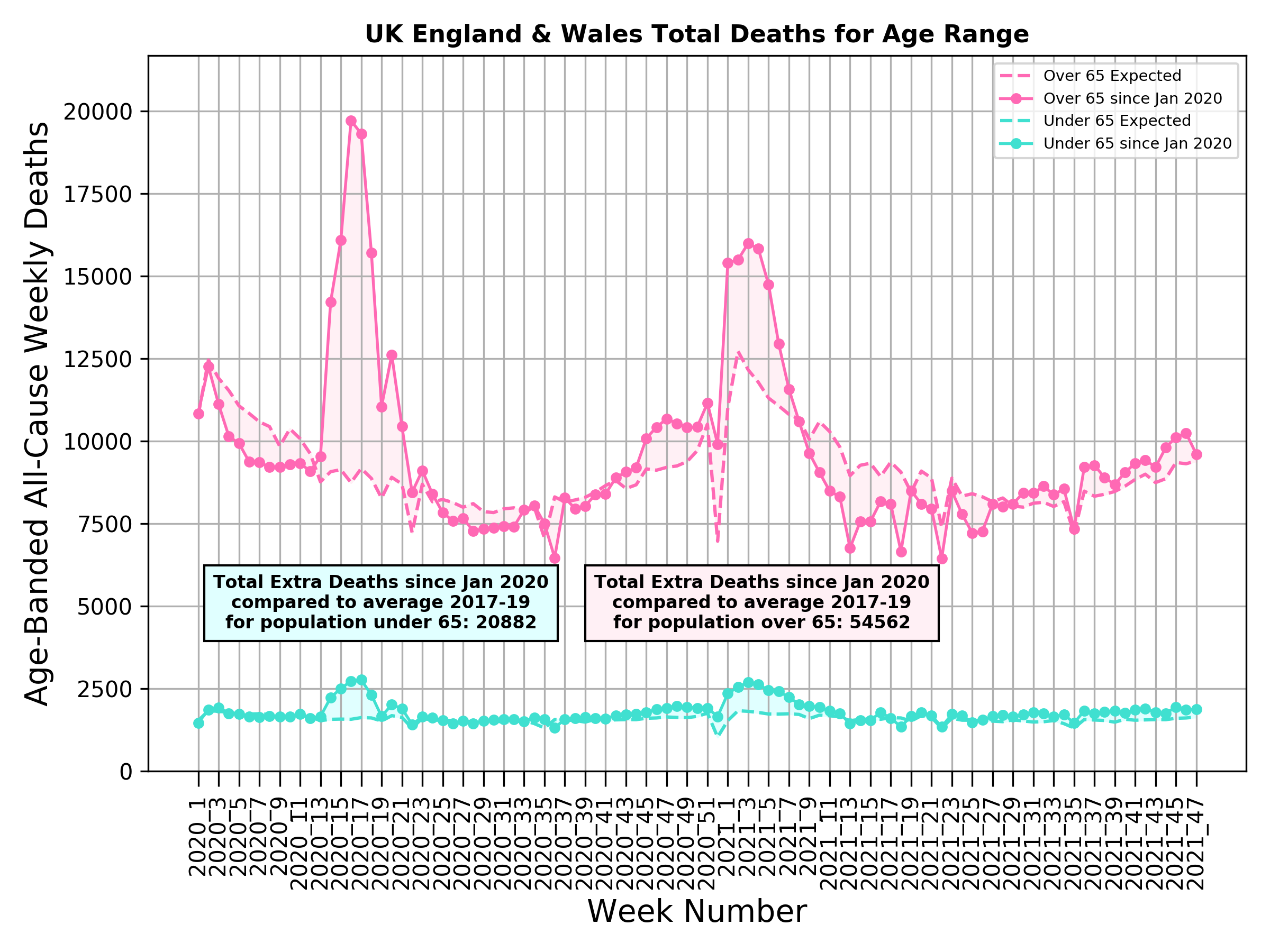 Englan Wales UK Covid deaths excess 2021 by age Michael Levitt